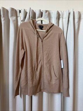 New! ❤️ Bloomingdale's Women's cashmere Zip Hoodie Sweater in Camel
